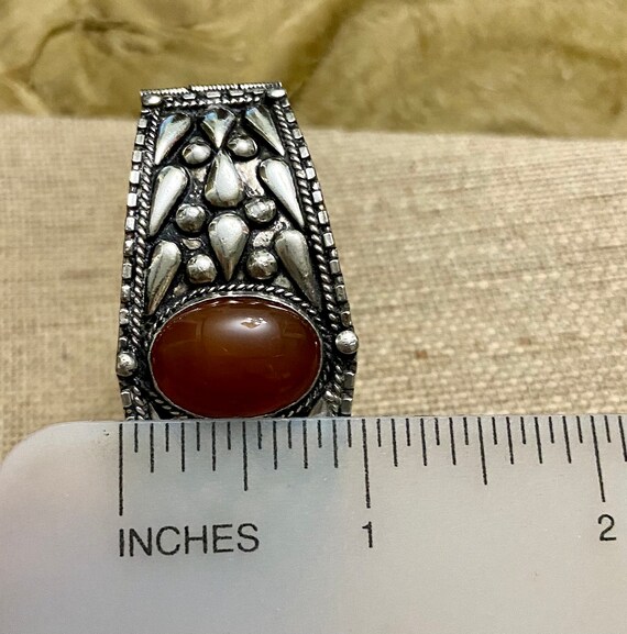 Sterling Silver Repousse and Carnelian Stone Brac… - image 6