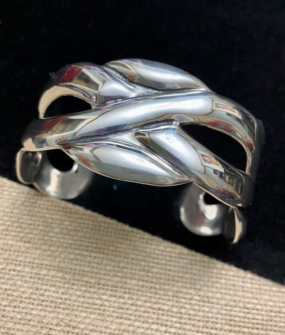 Taxco Silver Modernist Wide Cuff Bracelet with Cut Outs, Heavy Sterling Silver Modernist Bracelet, Vintage Mexican Silver Jewelry
