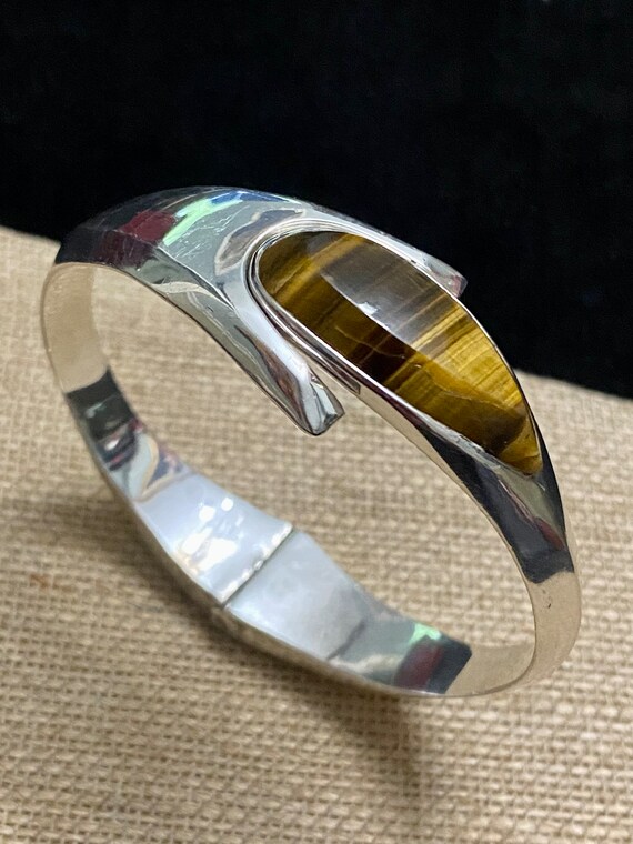Vintage Mexican Taxco Silver and Tigereye Bracele… - image 2