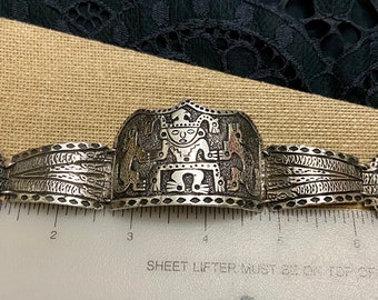 Vintage Peruvian Silver 900 Link Bracelet With Inca Design