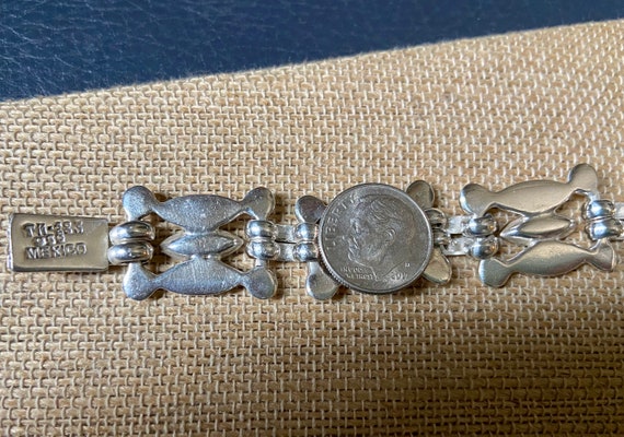 Taxco Silver Link Bracelet with Malachite Stones,… - image 6