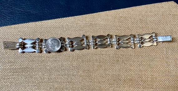 Taxco Silver Link Bracelet with Malachite Stones,… - image 5