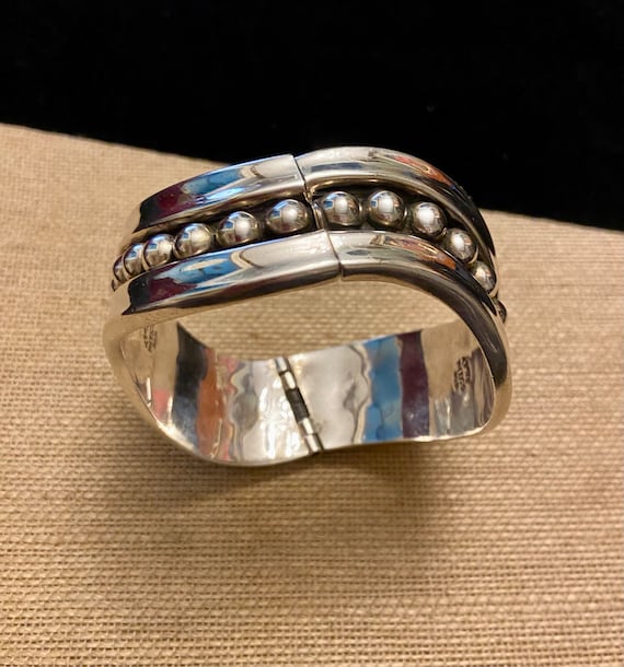 Taxco Silver 950 Clamper Bracelet, Modernist Heav… - image 4