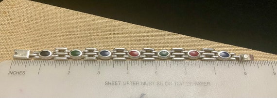 Taxco Silver Link Bracelet with Inlay Stones, Vin… - image 4