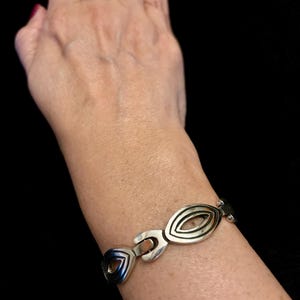 Taxco Silver Modernist Link Bracelet, Vintage Mexican 925 Geometric Link Bracelet, Vintage Taxco Sterling Silver Wavy Link Bracelet