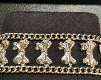 Unique Sterling Double Chain Bracelet, Sterling Silver Chain Link Bracelet, Vintage Silver Link Bracelet, 925 Geometric Design Bracelet