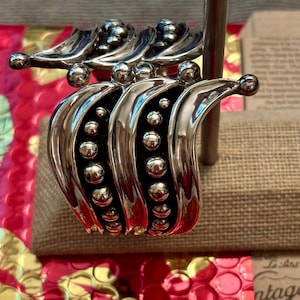 Taxco Designer F. Balladares, Vintage Taxco Silver Wide Clamper Bracelet, Taxco Silver Modernist Beaded Bracelet, Vintage Mexican Jewelry