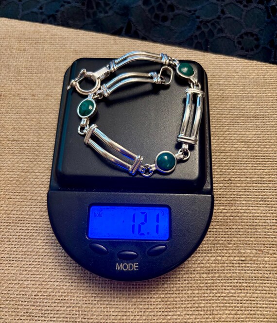 Vintage Silver Malachite Rectangular Link Bracele… - image 10