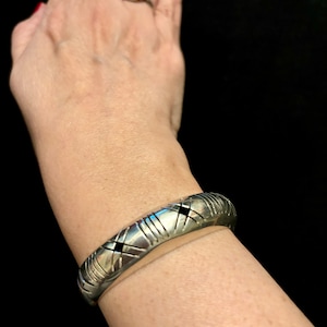 Taxco Sterling 925 Cuff Bracelet, Vintage Taxco Silver Etched Cuff Bracelet, Unique Vintage Taxco Jewelry