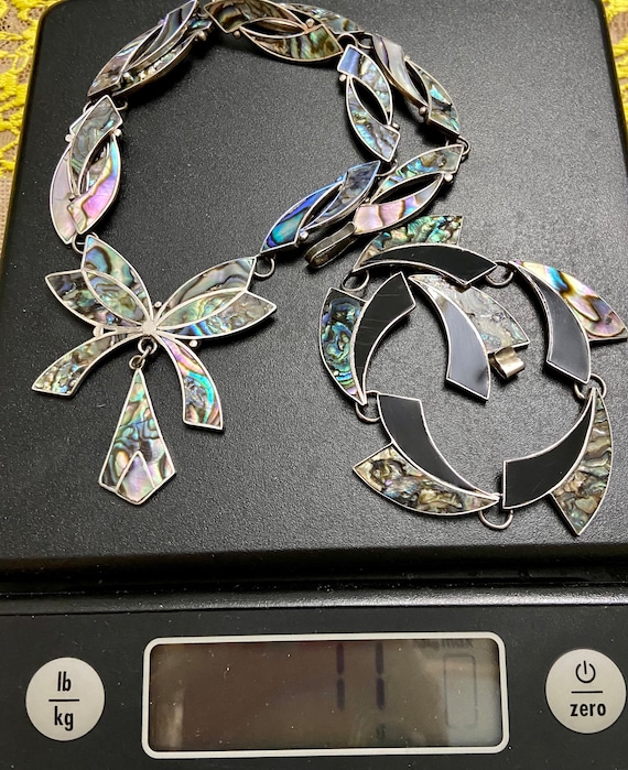 Taxco Jewelry SET! Vintage Taxco 925 Abalone Necklace and Bracelet, Vintage Mexican Silver Jewelry, Unique Taxco Silver Jewelry