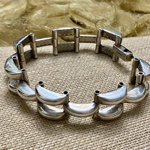 Sterling Silver Puffy Link Bracelet! Square Link Bracelet, Vintage Silver Link Bracelet, 925 Geometric Design Bracelet