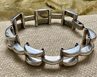 Sterling Silver Puffy Link Bracelet! Square Link Bracelet, Vintage Silver Link Bracelet, 925 Geometric Design Bracelet