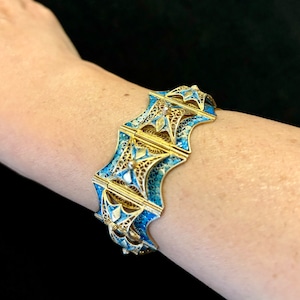 Vintage Chinese Export Silver 800 Filigree Cloisonne Enamel Bracelet, 800 Silver Filigree & Gold Plated Bracelet