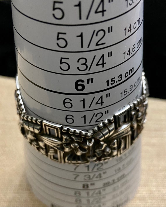 Antique Sterling Silver Repousse Link Bracelet, H… - image 9