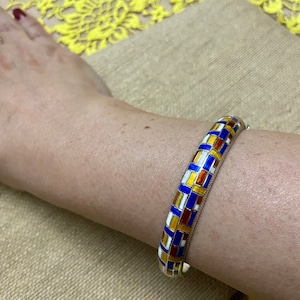 Siam Sterling Enamel Bangle Bracelet, Siam Silver Chasing Bracelet Circa 1950s, Sterling Silver Multicolor Enamel Bracelet!