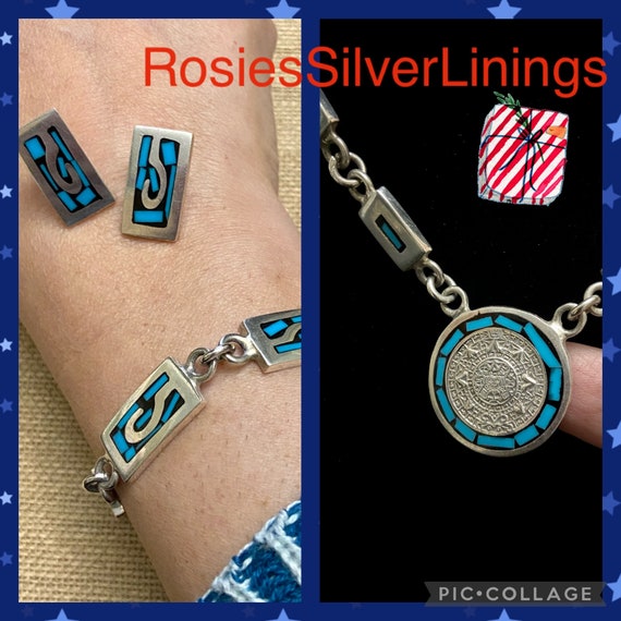 Taxco Jewelry SET! Vintage Taxco 925 Turquoise Necklace, Bracelet and Earrings, Vintage Mexican Silver Jewelry, Unique Taxco Silver Jewelry