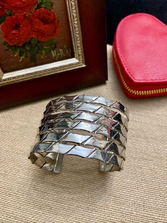 Mexican Sterling Silver Wide Cuff Bracelet, Vintag