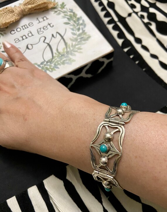 Vintage Mexican 925 Bracelet with Turquoise Stone… - image 2