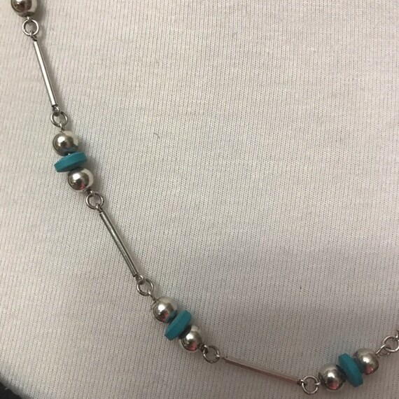 Beautiful Mexican Silver & Turquoise Necklace - image 3