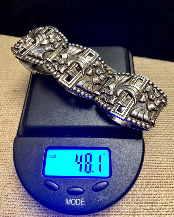 Antique Sterling Silver Repousse Link Bracelet, H… - image 10