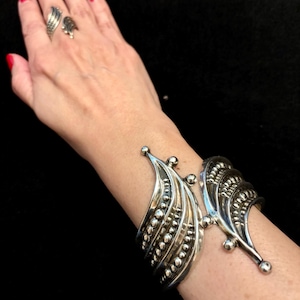 Taxco Designer F. Balladares, Vintage Taxco Silver Wide Clamper Bracelet, Taxco Silver Modernist Beaded Bracelet, Vintage Mexican Jewelry