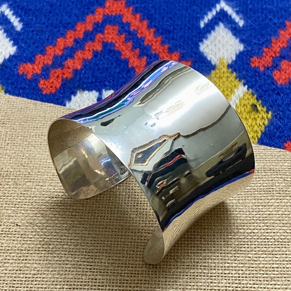 Heavy Vintage Mexican Sterling Silver 925 Cuff Bracelet, Artistic Wave Cuff Bracelet, Vintage Mexican Silver Jewelry