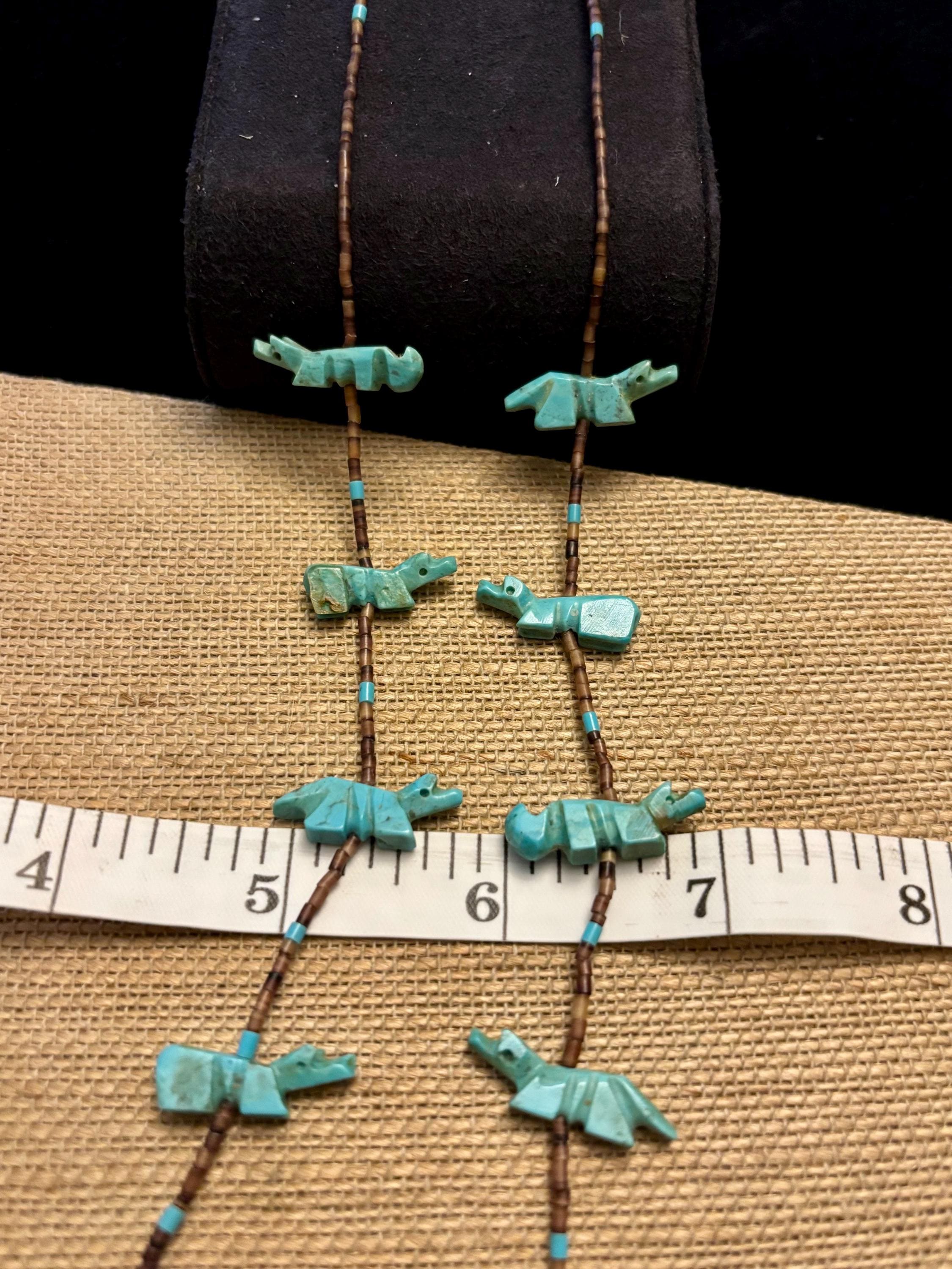 Native American Fetish Necklace, Zuni Hand Carved Turquoise Fetish