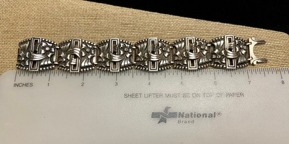 Antique Sterling Silver Repousse Link Bracelet, H… - image 6
