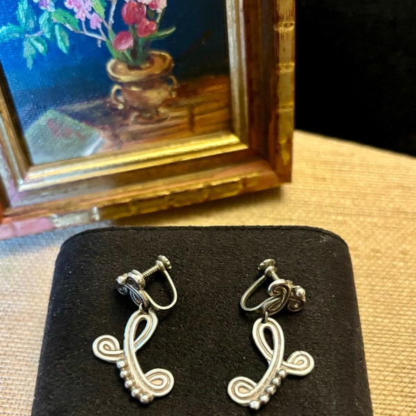 Vintage Taxco Sterling Beaded Earrings, Taxco Mexico Silver 925 Screwback Earrings, Vintage Mexican Silver Jewelry