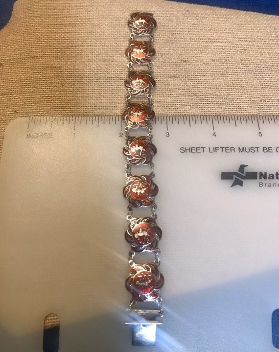 Vintage SIAM Silver Red Enamel Link Bracelet, Sia… - image 4