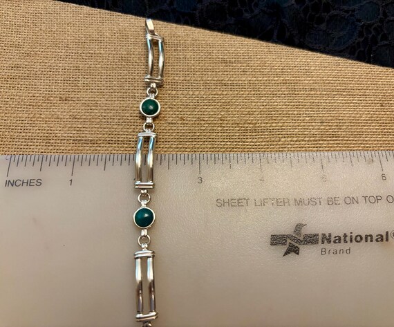 Vintage Silver Malachite Rectangular Link Bracele… - image 8