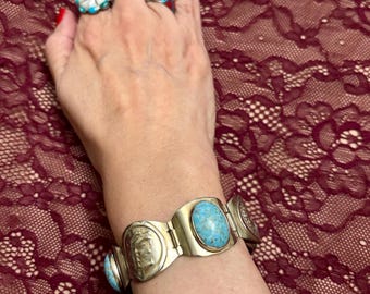 Vintage 1960s Mexican Sterling Silver Bangle Bracelet, Mexican 925