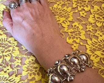 Unique Vintage 1930s Mexican Silver Coffee Bean Wide Link Bracelet