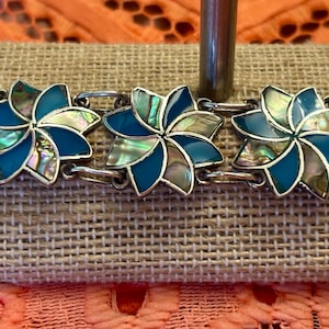 Mid Century Taxco Sterling 925 Designer BETO Link Bracelet, Signed Beto Taxco Silver Modernist Flower Bracelet, Vintage Taxco Jewelry