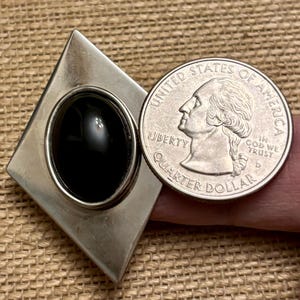 Vintage Sterling Silver Triangular Large Earrings, Silver Onyx Cabochon Large Earrings, Vintage Silver Earrings Large Size Geometric Design