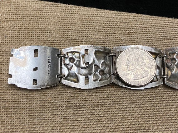 Antique Sterling Silver Repousse Link Bracelet, H… - image 8