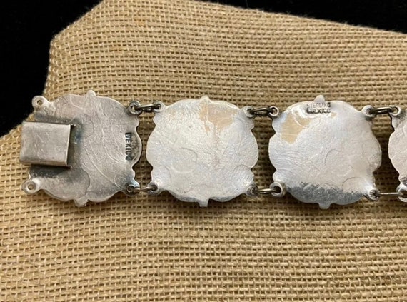 Mexican Silver Flower Link Bracelet, Sterling Sil… - image 7