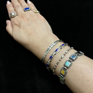 Vintage Mexico Silver 950 Link Bracelet, 950 Silver Puzzle Link Bracelet, Mexican Silver 950 Link Bracelet
