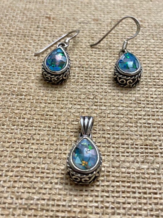 Silver & Opal Gemstones Jewelry, Set of Earrings … - image 1