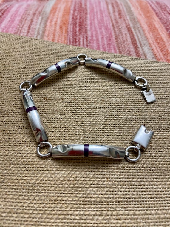 Taxco Bracelet with Sugilite Stones, Taxco Silver 