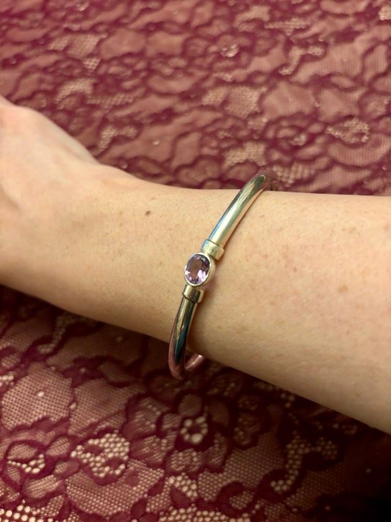 Vintage Silver Bangle Bracelet with Amethyst Stone