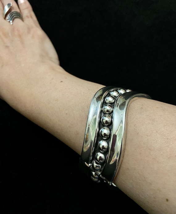 Taxco Silver 950 Clamper Bracelet, Modernist Heavy