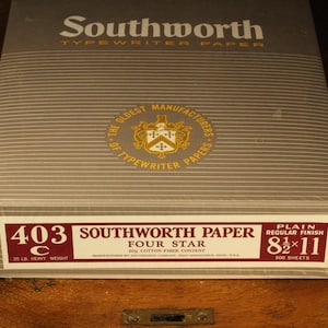 Papel para máquina de escribir vintage Southworth 403 C Four Star, peso pesado, 20 lb, 25 % fibra de algodón, elegante papel creativo para escritores, 8,5 x 11, resma completa
