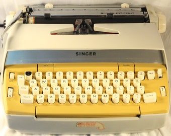 Smith-Corona/Singer D 85 Vintage 1965 Working Electric Portable Typewriter Ivory And Lovely Yellow Beauty Pica Type Creative Writing Tool