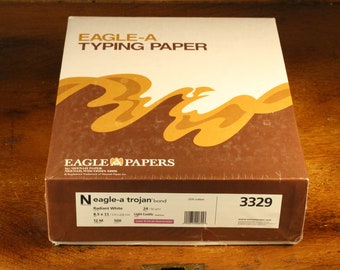 Vintage Typewriter Paper Eagle-A Trojan Bond 25% Cotton 16, 20 and 24# Medium To Very Heavy Full Unopened Reams 500 Sheets Creative Writing