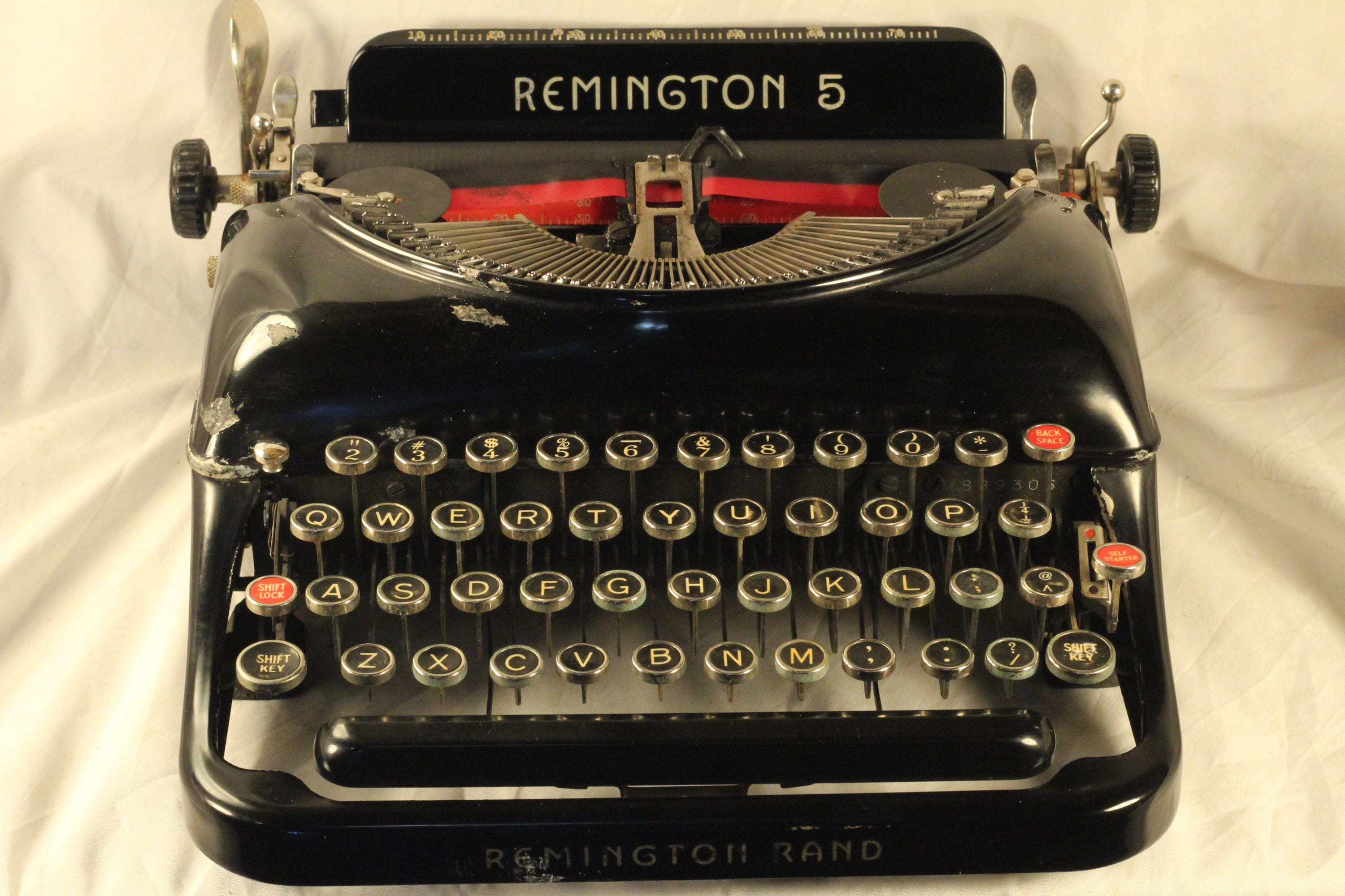 Remington Model 5 Streamline Vintage 1935 Working Manual Portable Typewriter Gorgeous Gleaming Gloss Black  Writer's Creative Instrument