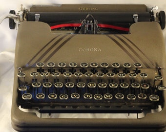 Smith-Corona Sterling Vintage 1939 Working Manual Portable Typewriter Beautiful MatteBrown With Gloss Striping Creative Writing Instrument