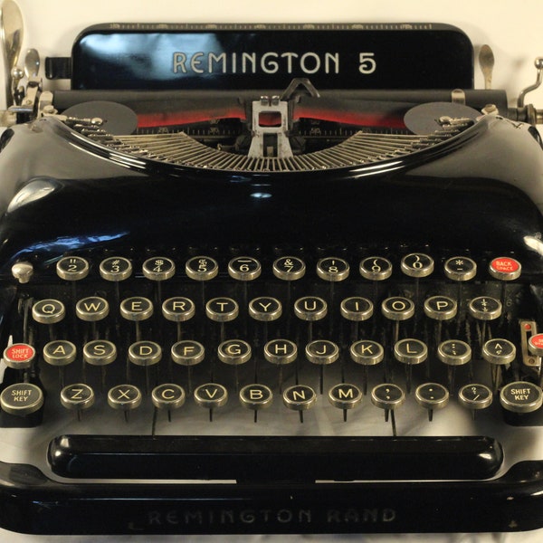 Remington Model 5 Streamline Vintage 1938 Working Manual Portable Typewriter Gorgeous Gleaming Gloss Black Creative Writer's Tool And Friend