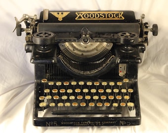 Woodstock Model 5 Vintage 1920 Working Manual Standard Typewriter Gorgeous  Black Beauty Golden Graphics In Original Engraved Shipping Crate