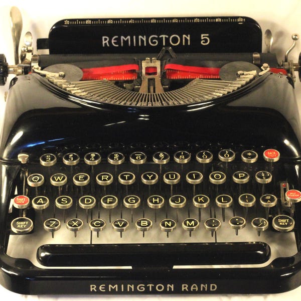 Remington Model 5 Streamline Vintage 1937 Working Manual Portable Typewriter Gorgeous Gleaming Gloss Black Beauty Creative Writer's Partner
